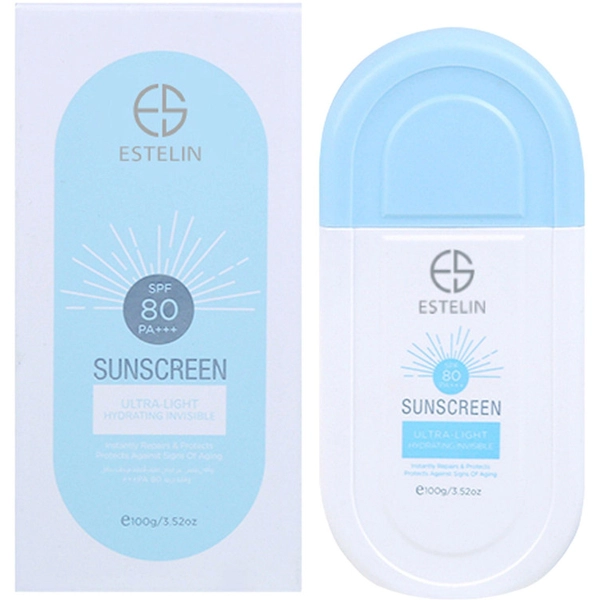 کرم ضد آفتاب آبرسان استلین فوق العاده SPF80 سبک بی رنگ فلوئیدی 100 گرم | ESTELIN SUNSCREEN ULTRA-LIGHT Hydrating Invisible SPF80 100g